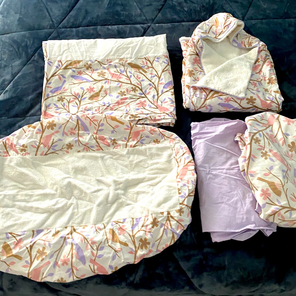 Nursery baby bedding set.  Dwell Studio Sparrow